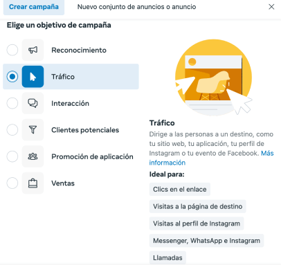 campaña tráfico facebook ads