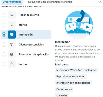 campaña interacción facebook ads