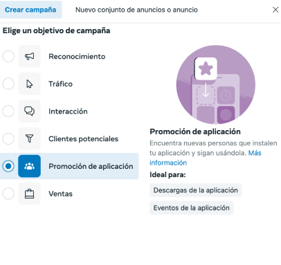 campaña promoción de aplicación facebook ads
