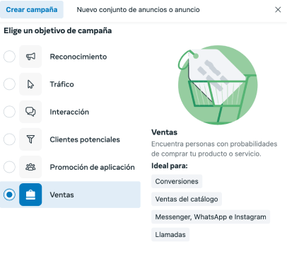 campaña de ventas en facebook ads